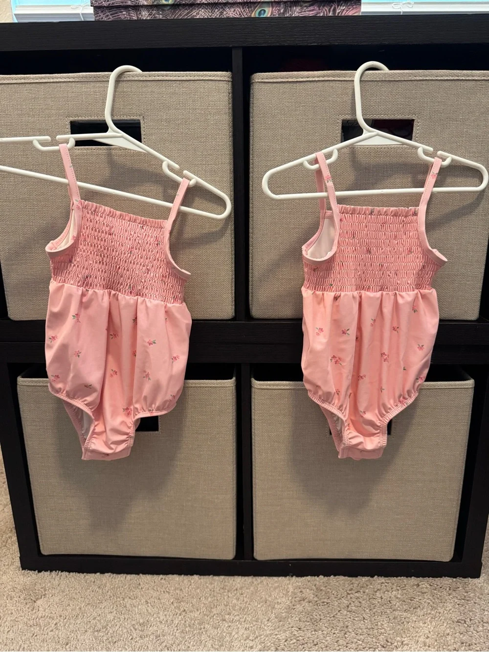 OshKosh B'gosh Peach Pink Floral Smocked One-Piece Bodysuits
